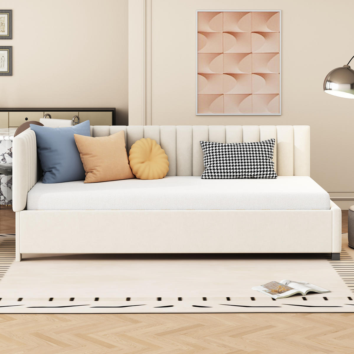 POLSTERBETT 90/200 cm Multifunktionsbett mit Lattenrost hautfreundlicher Samtstoff Beige - Beige, Leder (90/200cm) - OKWISH