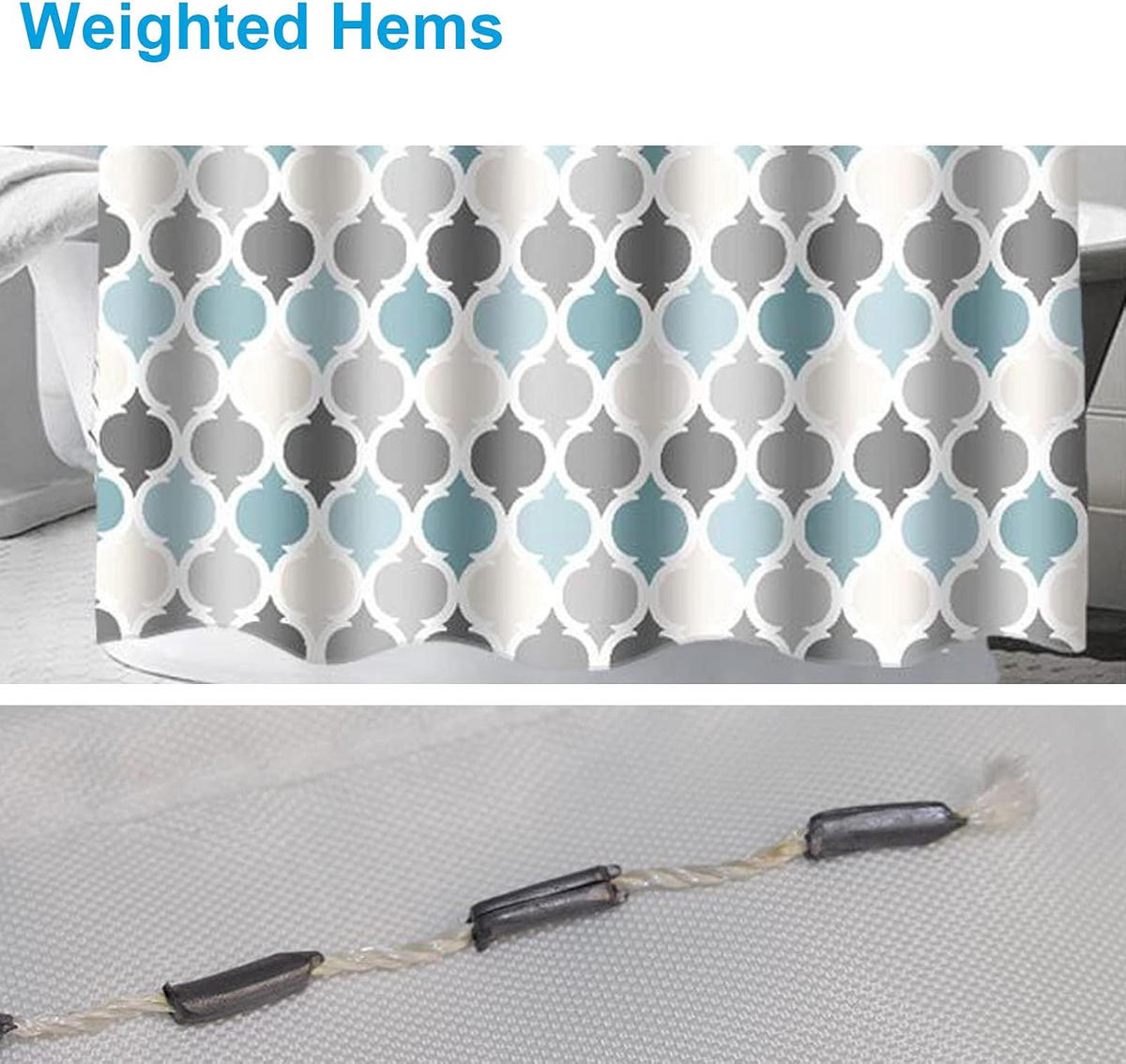 DUSCHVORHANG schimmelresistent Badezimmer Stoff Polyester mit Haken maschinenwaschbar Muster Blau 280 x 200 cm - Blau, Textil (280/200cm) - MCBOSON