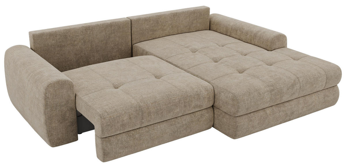 ROHOVÁ SEDAČKA ARELIA L - Béžová Hrubě tkaná žinylka - Pravá - černá/béžová, textil/plast (205/292cm) - MKS