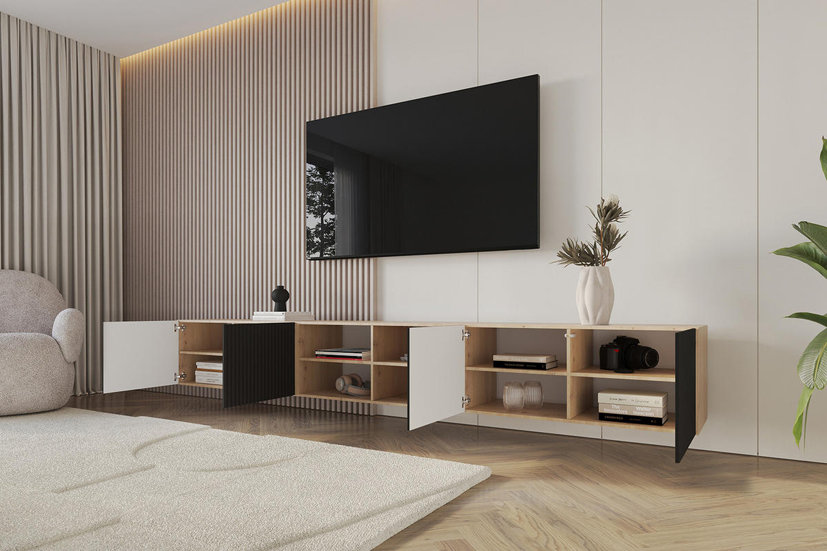 LOWBOARD NOA-2-W 3x100x40x41 cm - Artisan / Schwarz - Schwarz, Holzwerkstoff (300/40/41cm) - ALTDECOR