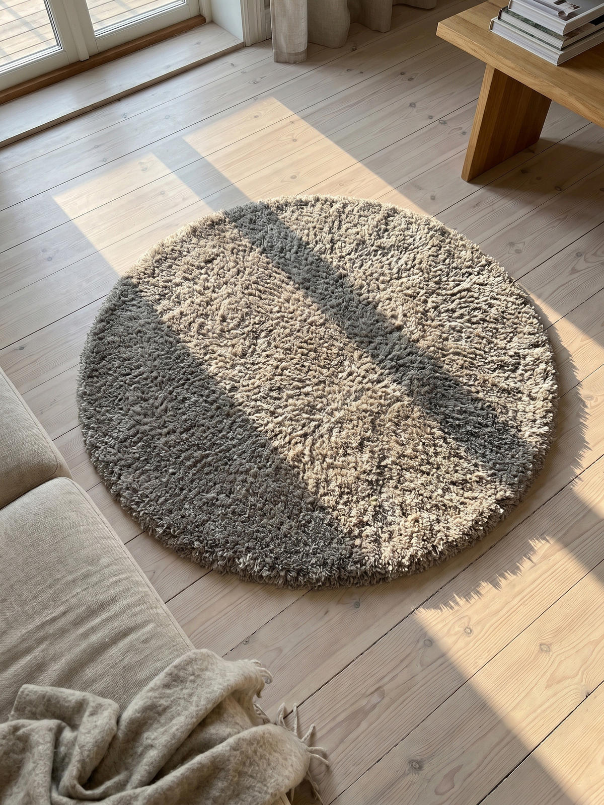HOCHFLORTEPPICH Shaggy Uni Kuschelig Waschbar Wohnzimmer Rund Beige 160x160 cm – SALZACH - Beige, Textil (160/160cm) - KADIMA DESIGN