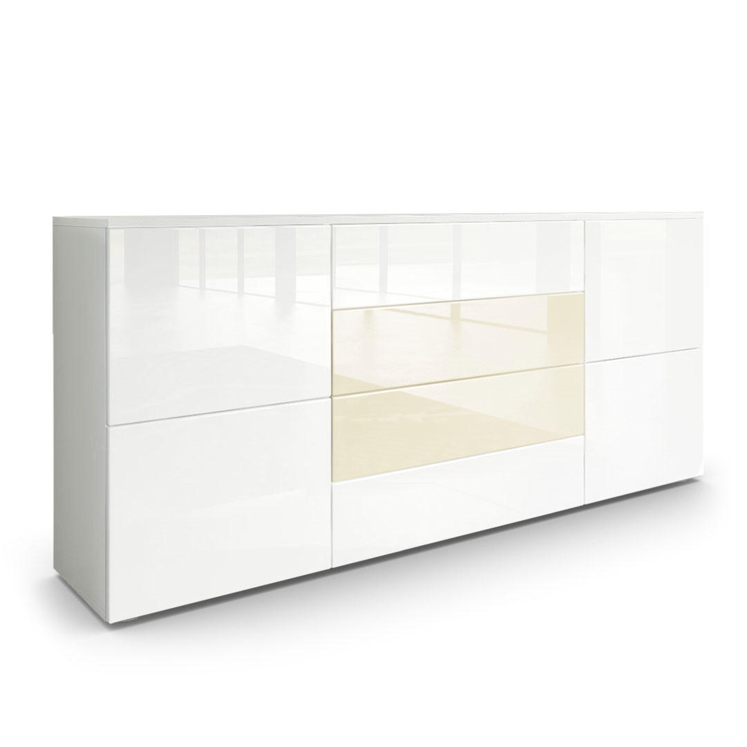 Vladon Sideboard Weiß Hochglanz, Creme 166x72x35 cm