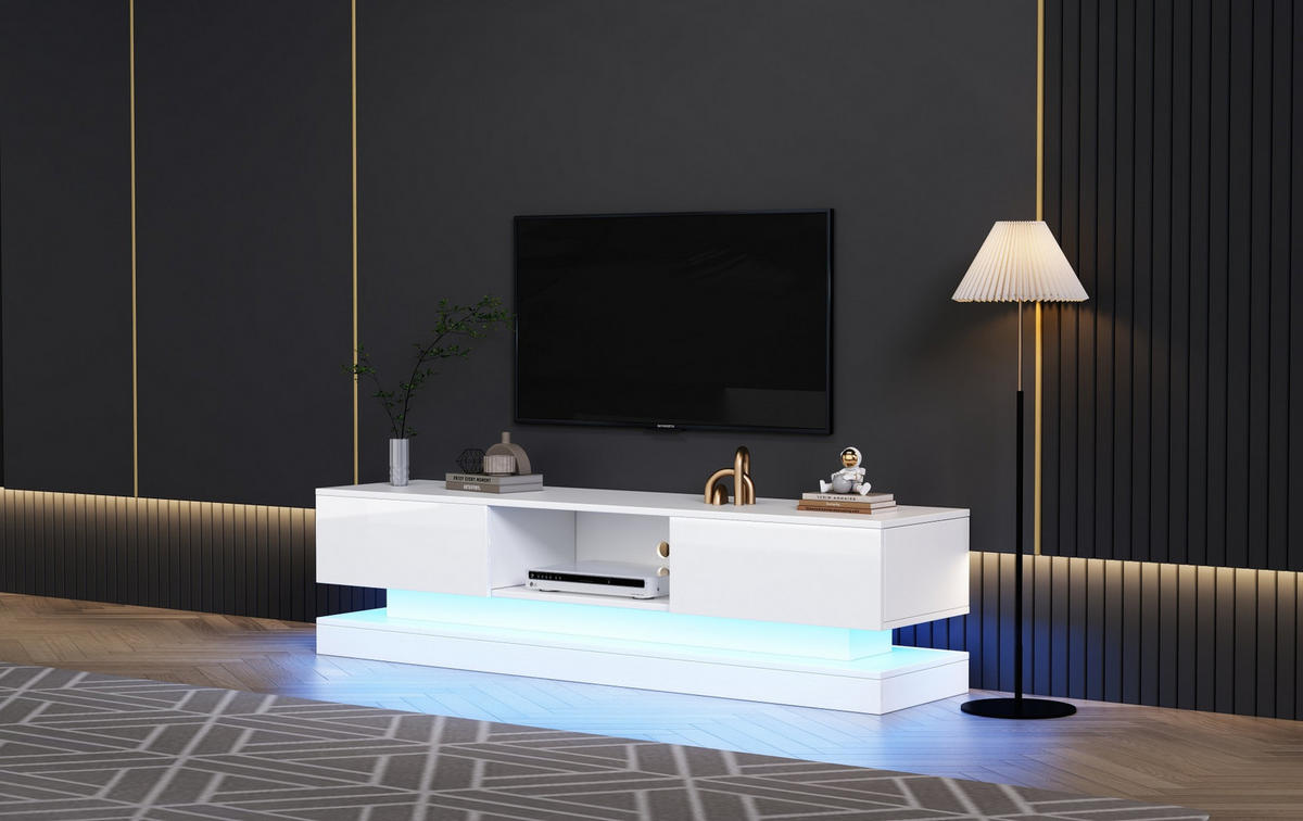 TV-LOWBOARD 160/35/40,5 cm mit 2 Schubladen und LED-Beleuchtung - Weiß, Holzwerkstoff (160/40.5/35cm) - BEAOK