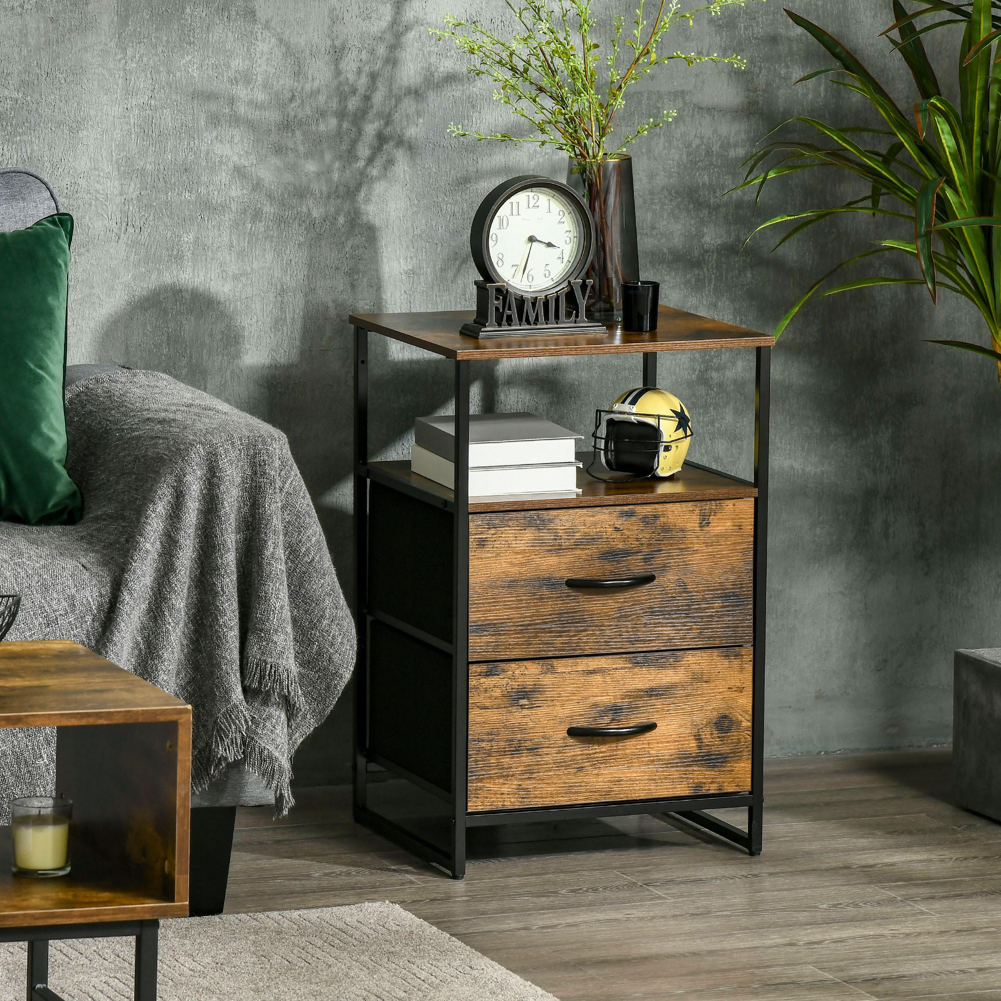 KOMMODE aus Stoff mit 2 Schubladen, Rustikal-Braun - Braun, Textil (45/70.5/40cm) - HOMCOM