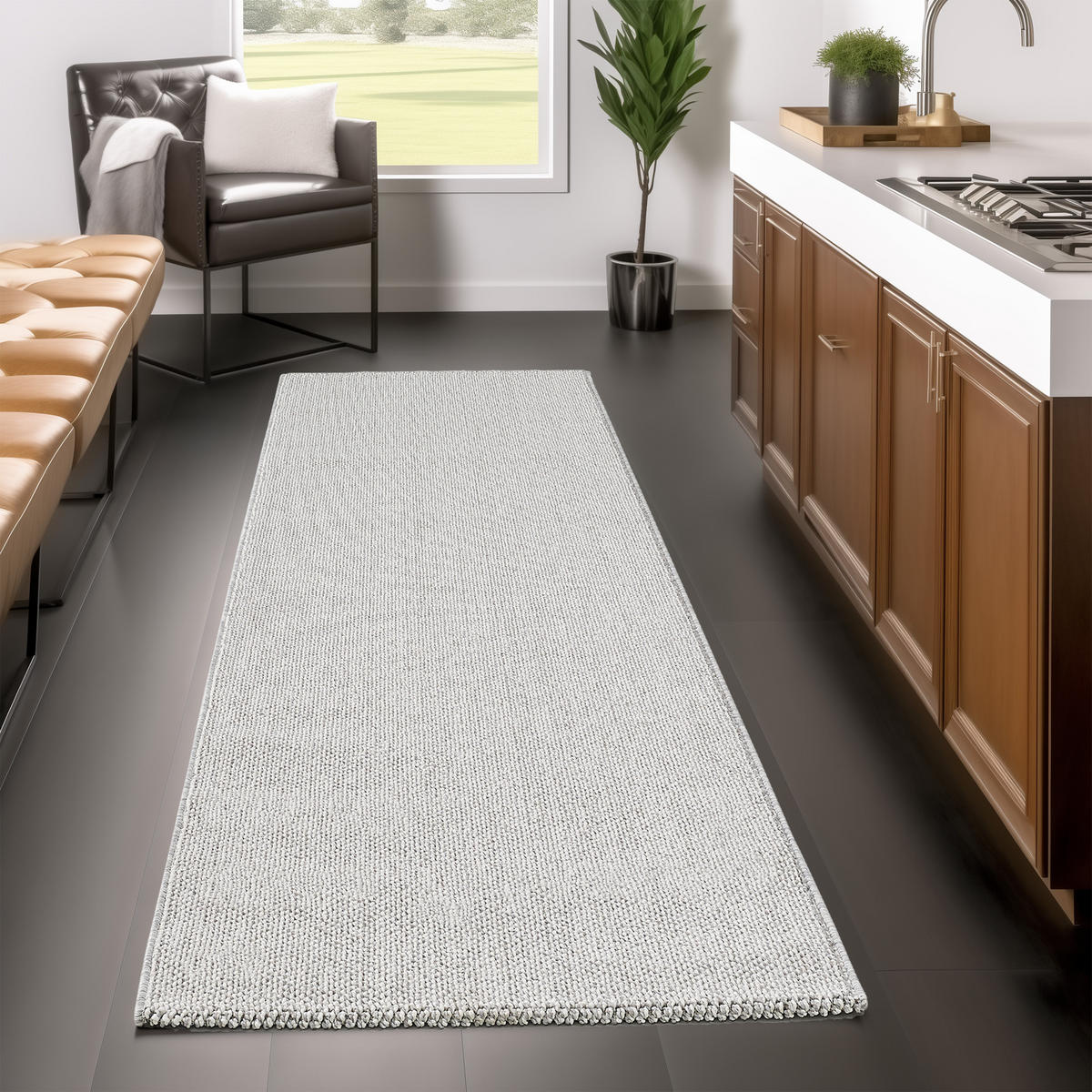 TEPPICH Kurzflor Flachgewebe Uni-Design Polypropylen Wohnzimmer Silber Läufer 80x250 - Silberfarben, Textil (80/250cm) - KADIMA DESIGN