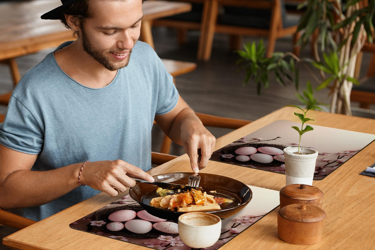 PLATZSETS 6er-Set Rosa - Blüten - Eier Placemats 45x30 cm - Hellrosa, Kunststoff (0.3/45/30cm) - MuchoWow