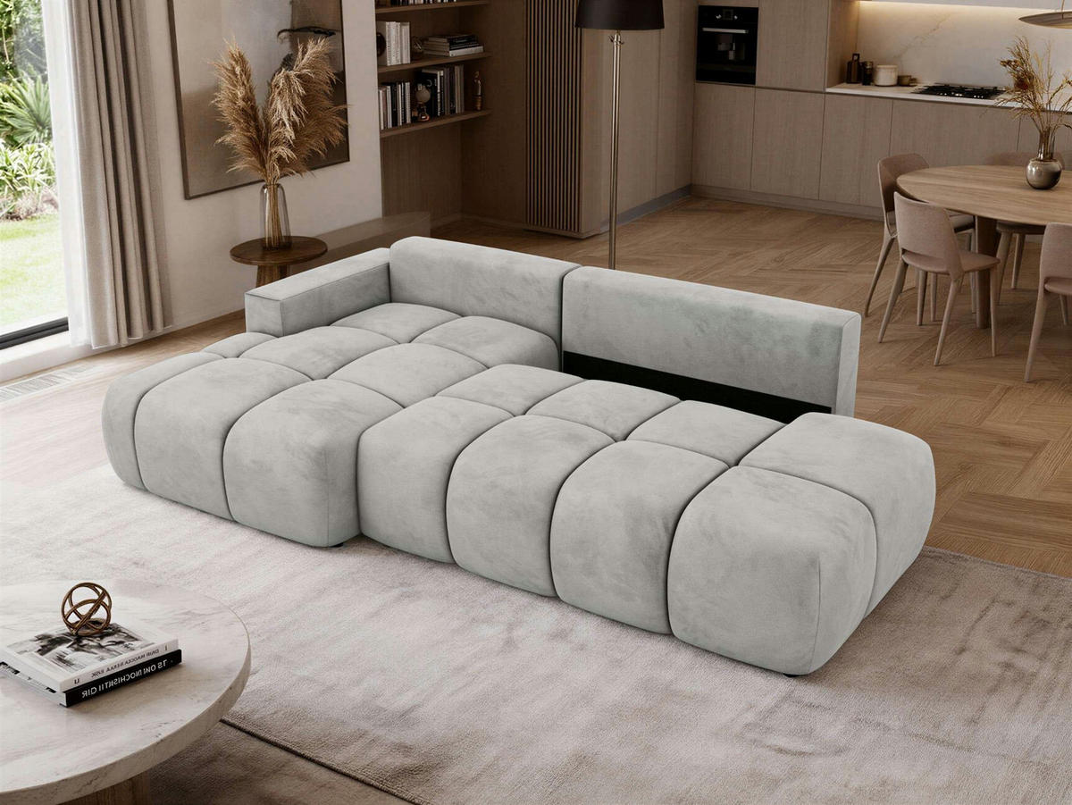 ROHOVÁ SEDAČKA LORAN L Světle šedá Samet - Vlevo - černá/světle šedá, textil/plast (170/292cm) - MKS