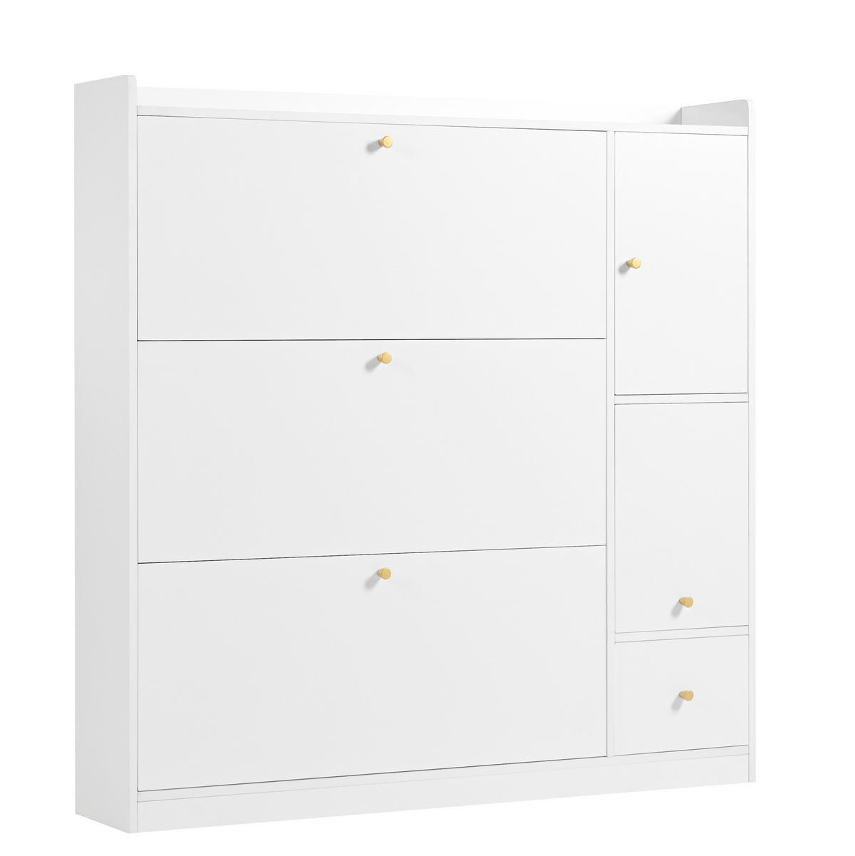 SCHUHSCHRANK 119/24/122 cm in Weiß mit 3 Klappen und klappbarer Sitzbank - Weiß, Holzwerkstoff (119/122/24cm) - Flora Grace