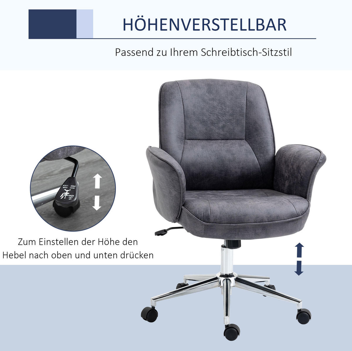 DREHSTUHL 67/69/92-102 cm dunkelgrau aus Stahl höhenverstellbar - Dunkelgrau, Metall (69/102/67cm) - OKWISH