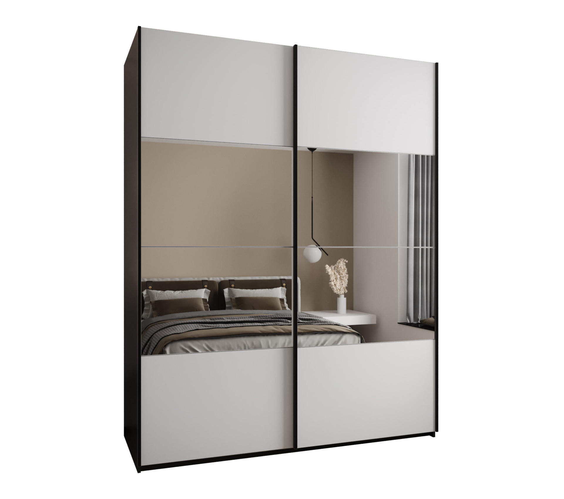 Abiks Möbel Schwebetürenschrank Schwarz, Weiß, Schwarz 190x245x64 cm