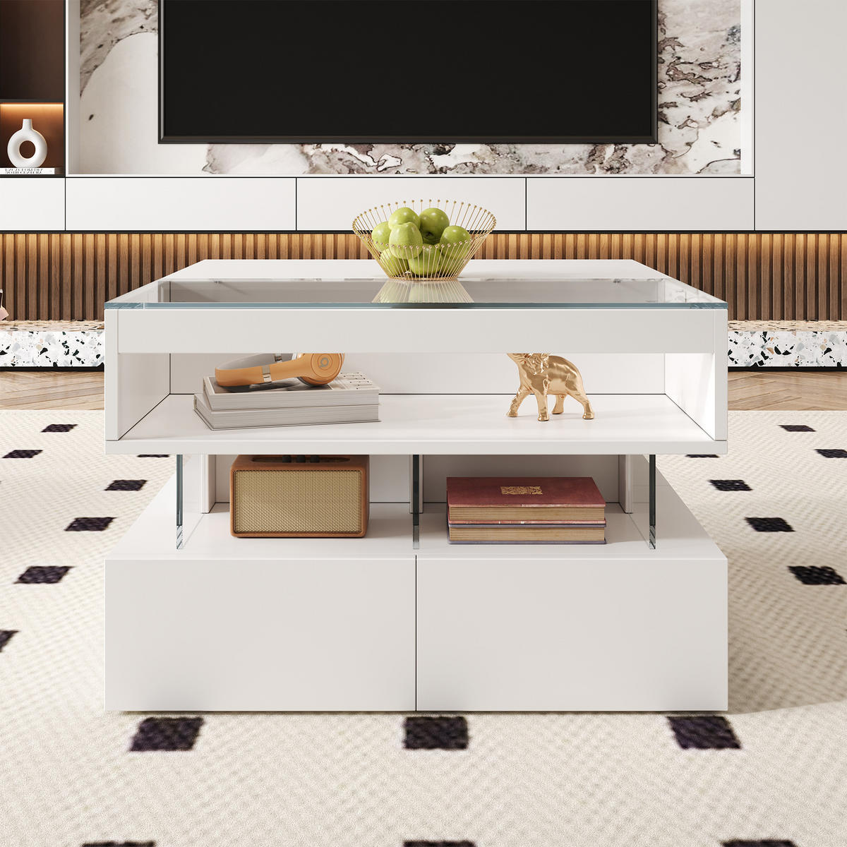 COUCHTISCH Höhenverstellbar 16 Farben Glas Acryl - Weiß, Holzwerkstoff (70/67/57cm) - FLIEKS