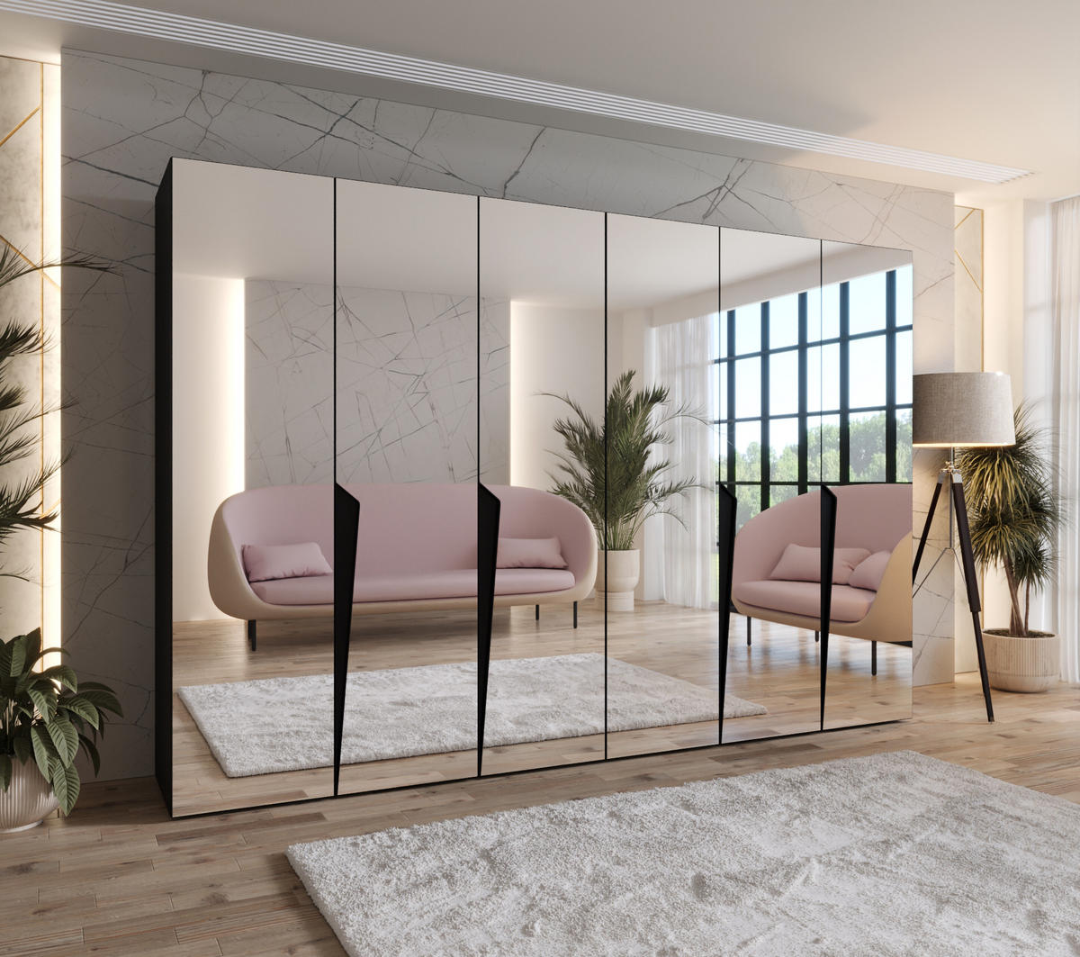 DREHTÜRENSCHRANK 202/300/52 6-türig - Schwarz, Holz/Metall (300/202/52cm) - Abiks Möbel