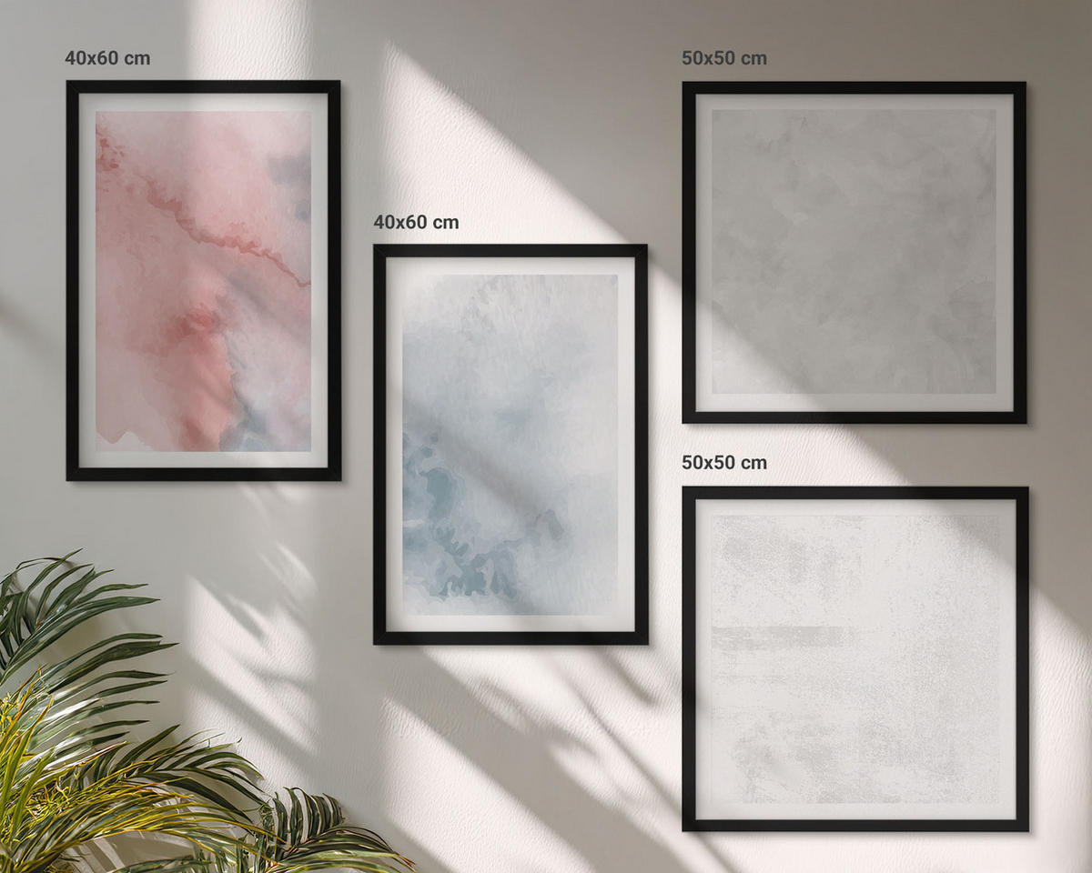 BILDER SET 4er Set - 50x50 cm & 40x60 cm Schwarzer Rahmen - Pastellfarbene Aquarelltexturen - Schwarz, Kunststoff (50/50cm) - TULUP