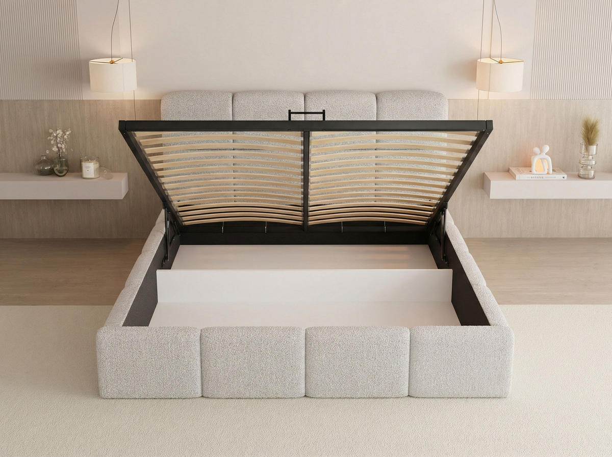 POLSTERBETT Tivio mit Bettkasten, Beige Samt 160x200 cm - Ecru/Beige, Holz/Holzwerkstoff (160/200cm) - WFL GROUP