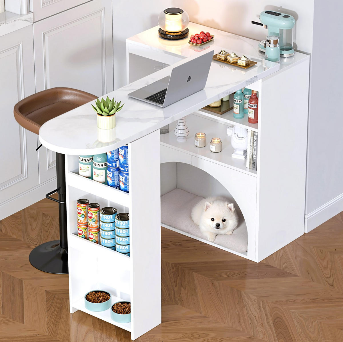 THEKENTISCH ausziehbar 120/180 x 40 x 100 cm MDF Weiß - Weiß, Holzwerkstoff (40/100/120cm) - Meubliv