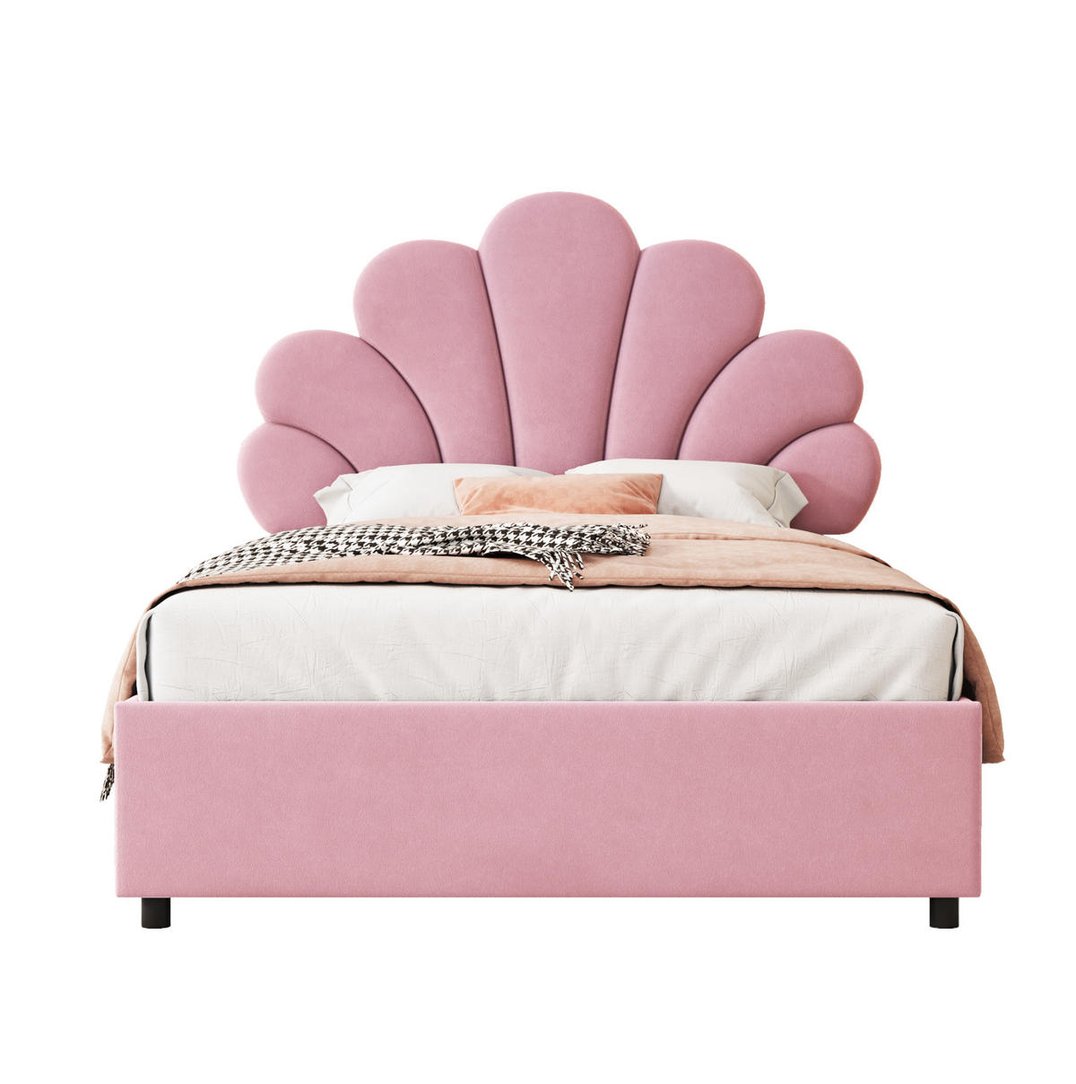 KINDERBETT Polsterbett 90/200 cm aus Samt mit floralem Kopfteil und hydraulischem Stauraum Rosa - Rosa, Textil (90/200cm) - Modenvie