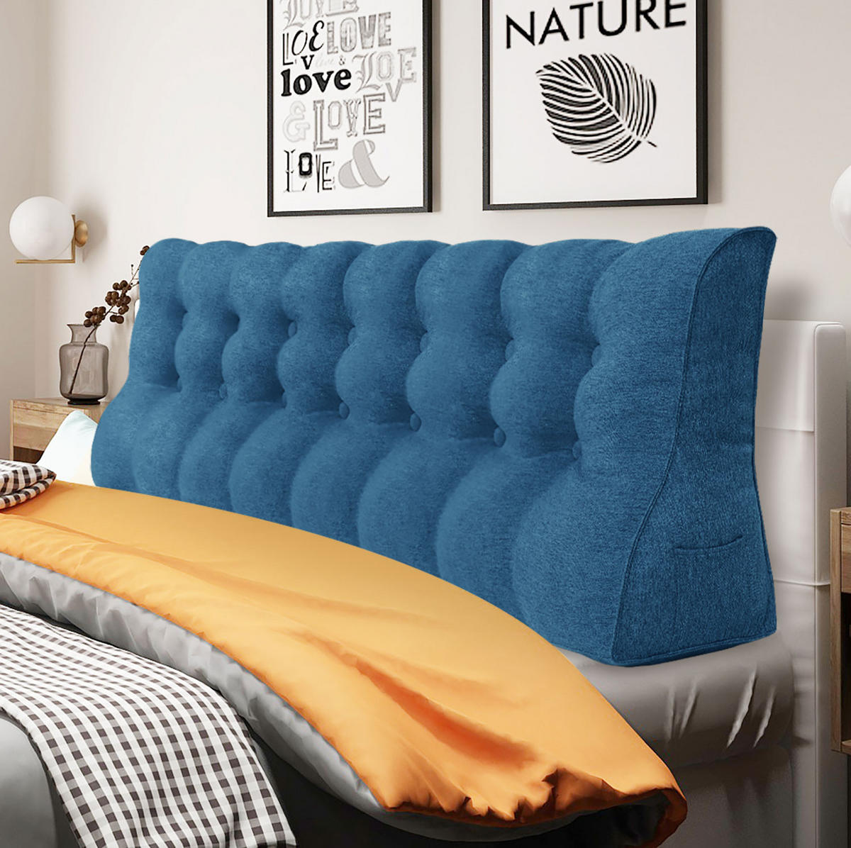 RÜCKENKISSEN Körperkontur Leinenlook Blau 200 cm - Blau, Textil (55/200cm) - Vercart