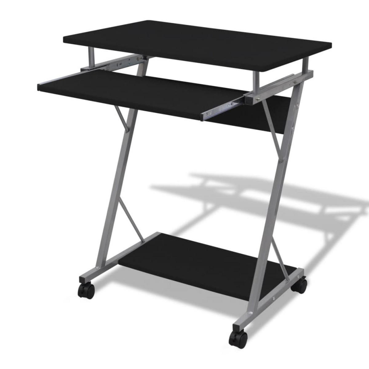 COMPUTERTISCH mit 4 Rollen 80/40/72 cm aus Spannplatte, Stahl Schwarz - Schwarz, Holzwerkstoff (40/60/74cm) - vidaXL