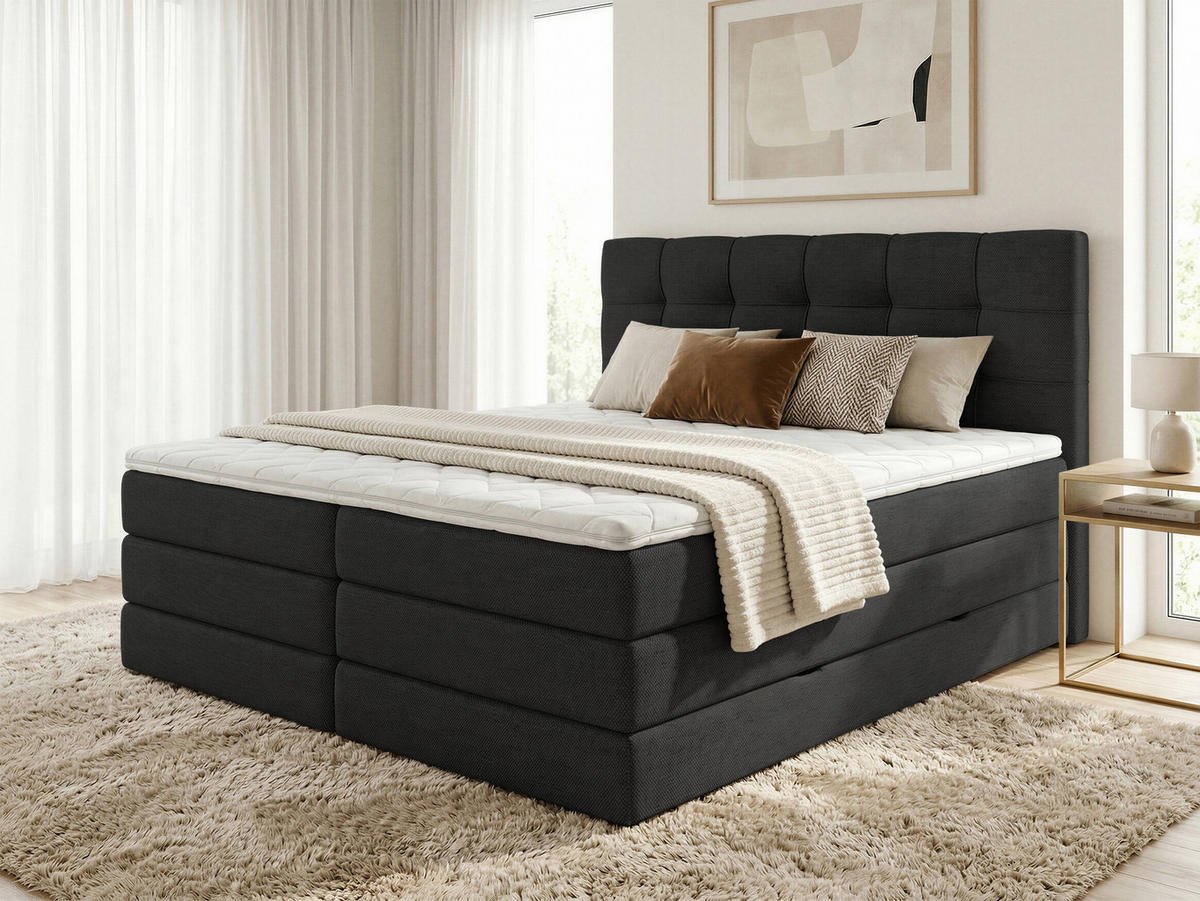BOXSPRINGBETT Best Max - 160x200 - schwarz (Inari 100) - Schwarz, Holz/Holzwerkstoff (160/200cm) - Sofnet