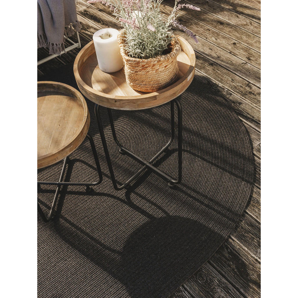 Thumbnail - benuta Nest Outdoorteppich, Schwarz, Textil, Uni, Oval, 120x170 cm, Care & Fair, wasserabweisend, Teppiche & Böden, Tepp...