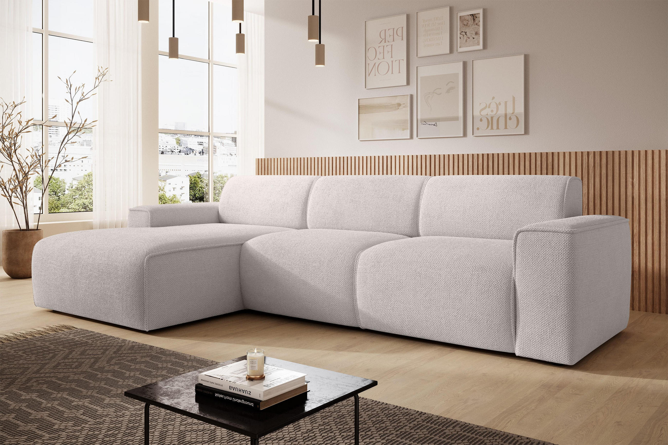 ECKSOFA L Form Didim mini Taupe 310/165/78 cm – stilvolle kleine Eckcouch L - Taupe/Schwarz, Kunststoff/Textil (165/310cm) - AX Living