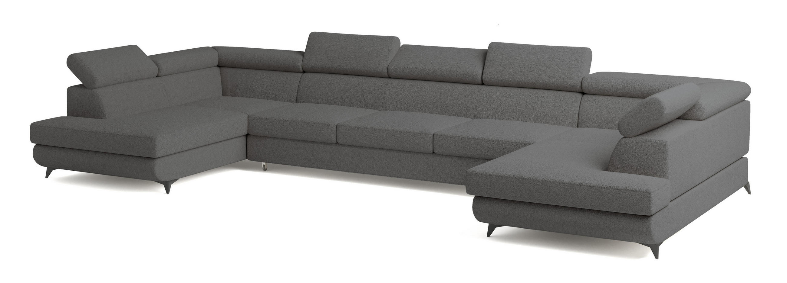 WOHNLANDSCHAFT URMANO Grau Boucle-Stoff mit Schlaffunktion - Grau, Holz (395/89/190cm) - MASSENO