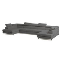 WOHNLANDSCHAFT URMANO Grau Boucle-Stoff mit Schlaffunktion - Grau, Holz (395/89/190cm) - MASSENO