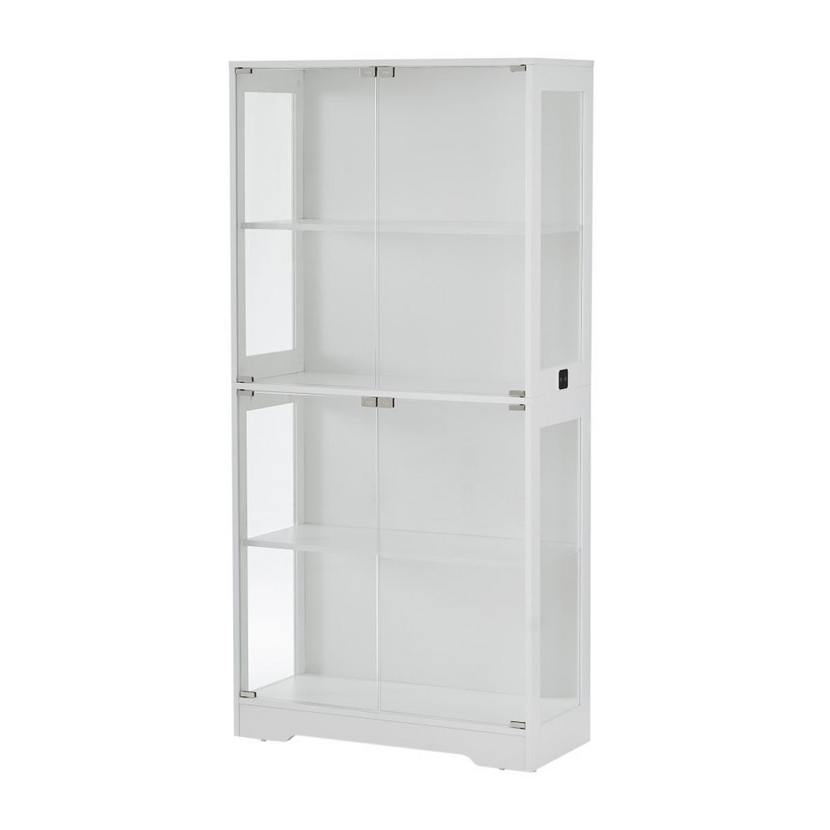 VITRINE 4-stöckig mit LED-Beleuchtung - Staubdicht - Weiß - Weiß, Glas/Holzwerkstoff (35/165/80cm) - KOMHTOM