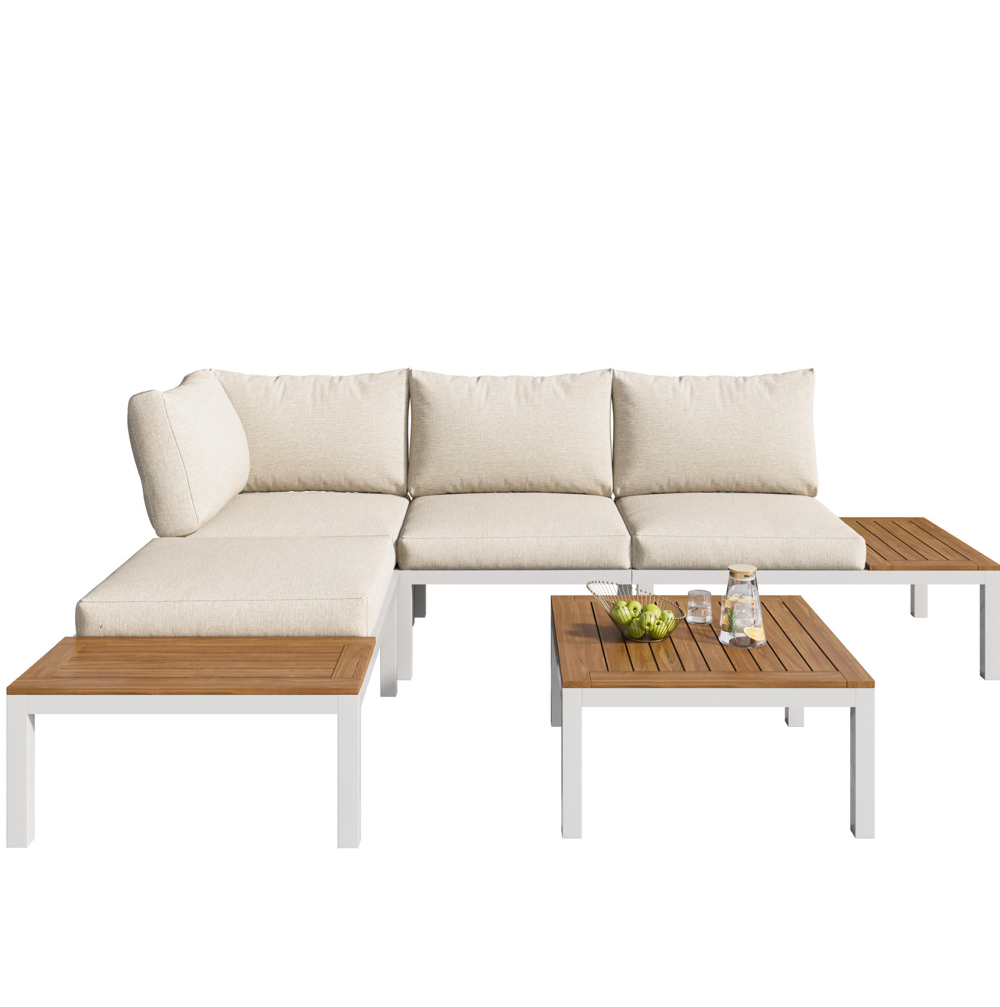 VRTNI lounge set 120/60/66 cm bež od pocinčanog željeza s akacijom za terasu - bež, metal - OKWISH