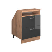 ORMARIĆ ZA KOSI KROV S LADICAMA Rion Antracit visokog sjaja 60 x 81.6 cm s 2 ladice, korpus ormara dubine 60 cm - hrast medunac/crna visoki sjaj, drvni materijal (60/83.8/60cm) - Vicco