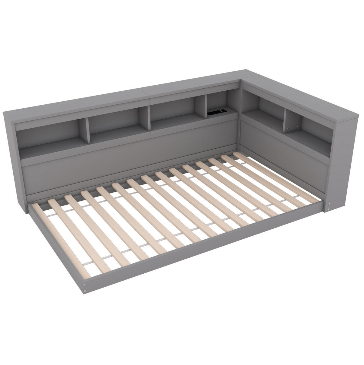MULTIFUNKTIONSBETT 90/200 cm grau mit Steckdose und 2 USB-Anschlüssen - Grau, Holzwerkstoff (90/200cm) - OKWISH
