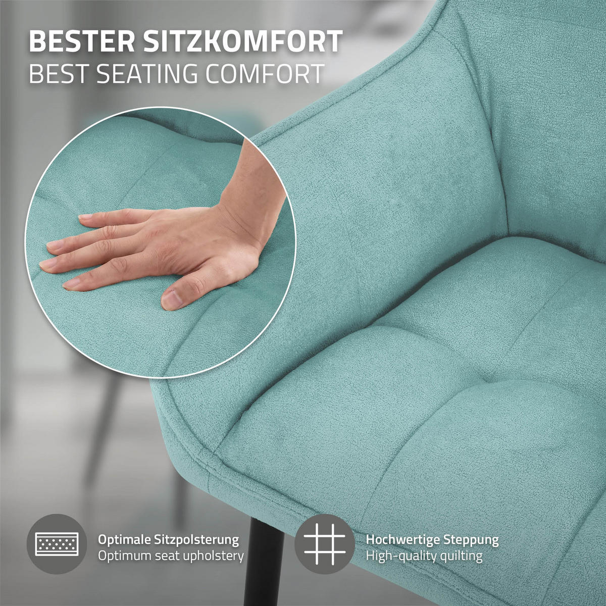 ESSZIMMERSTUHL 6er Set petrol - Petrol/Schwarz, Textil/Metall (63/90/57cm) - ML-DESIGN