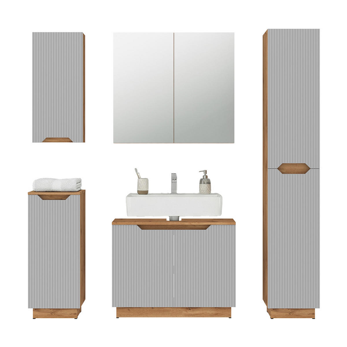 KOUPELNOVÝ NÁBYTEK Lotta Dubový/šedý pruhovaný - šedá/barva dubu, kompozitní dřevo (79.6/62.1/32cm) - Vicco