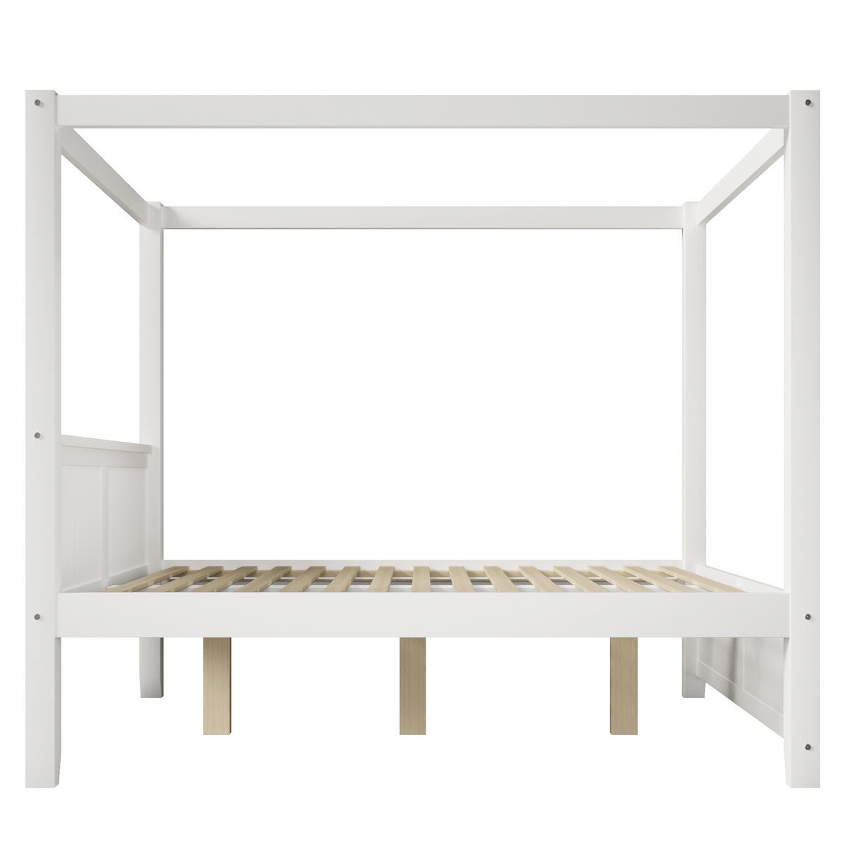 HIMMELBETT 140x200 cm mit dekorativem Dachrahmen, Weiß - Weiß, Holz (140/200cm) - KOMHTOM