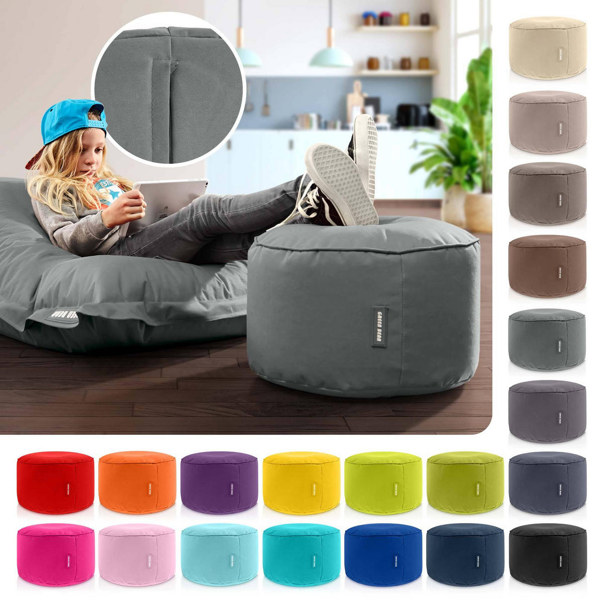 SITZSACK-HOCKER Pouf "Stay" 45x25cm - Hellgrau, Textil (45/25/45cm) - Green Bean