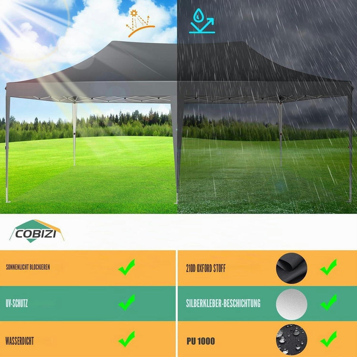 FALTPAVILLON 3 x 6 m Grau Wasserdicht mit 6 Seitenteilen - Grau, Textil (300/320/600cm)
