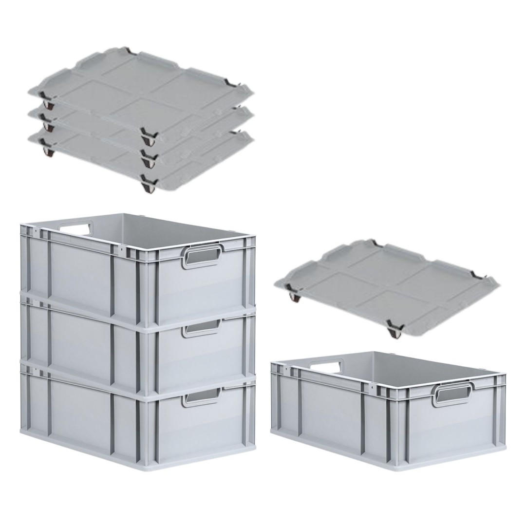 EUROBOX 4x Nextgen Economy Mit Auflagedeckel Grau/Schwarz Griffe Offen 44 Liter - Schwarz, Kunststoff (40/22/60cm) - PROREGAL