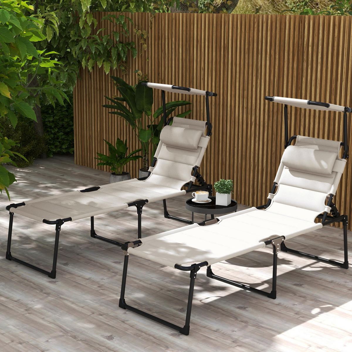 SONNENLIEGE DE-15682 200 cm, klappbar, 4-fach verstellbar, mit Sonnendach Creme - Creme, Metall (200/45/70cm) - ComfortXL