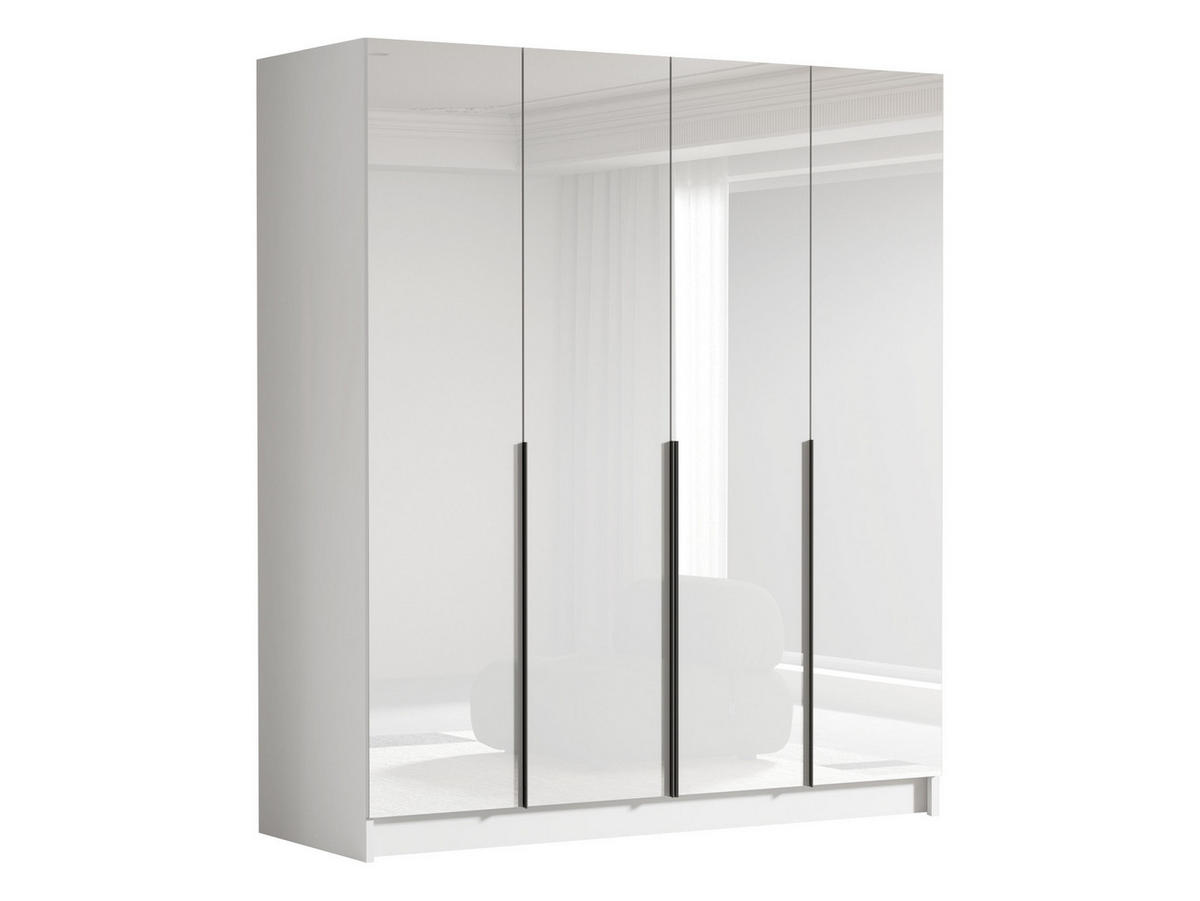 KLEIDERSCHRANK Santi I - Weiß Hochglanz/Schwarz, Holzwerkstoff/Metall (200/215/58cm) - MIRJAN24