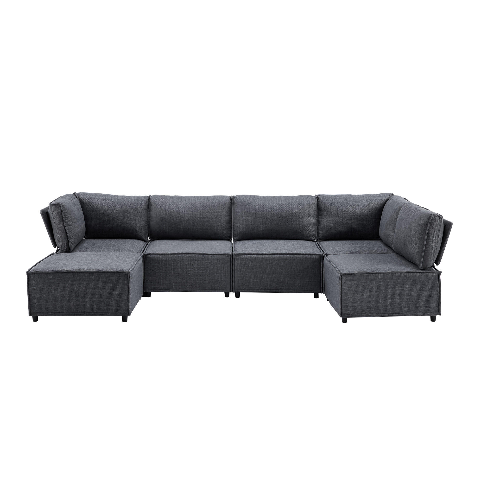 WOHNLANDSCHAFT Leinen Dunkelgrau - Dunkelgrau, Holzwerkstoff/Textil (308/77/152cm) - WISHDOR