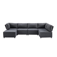 WOHNLANDSCHAFT Leinen Dunkelgrau - Dunkelgrau, Holzwerkstoff/Textil (308/77/152cm) - WISHDOR