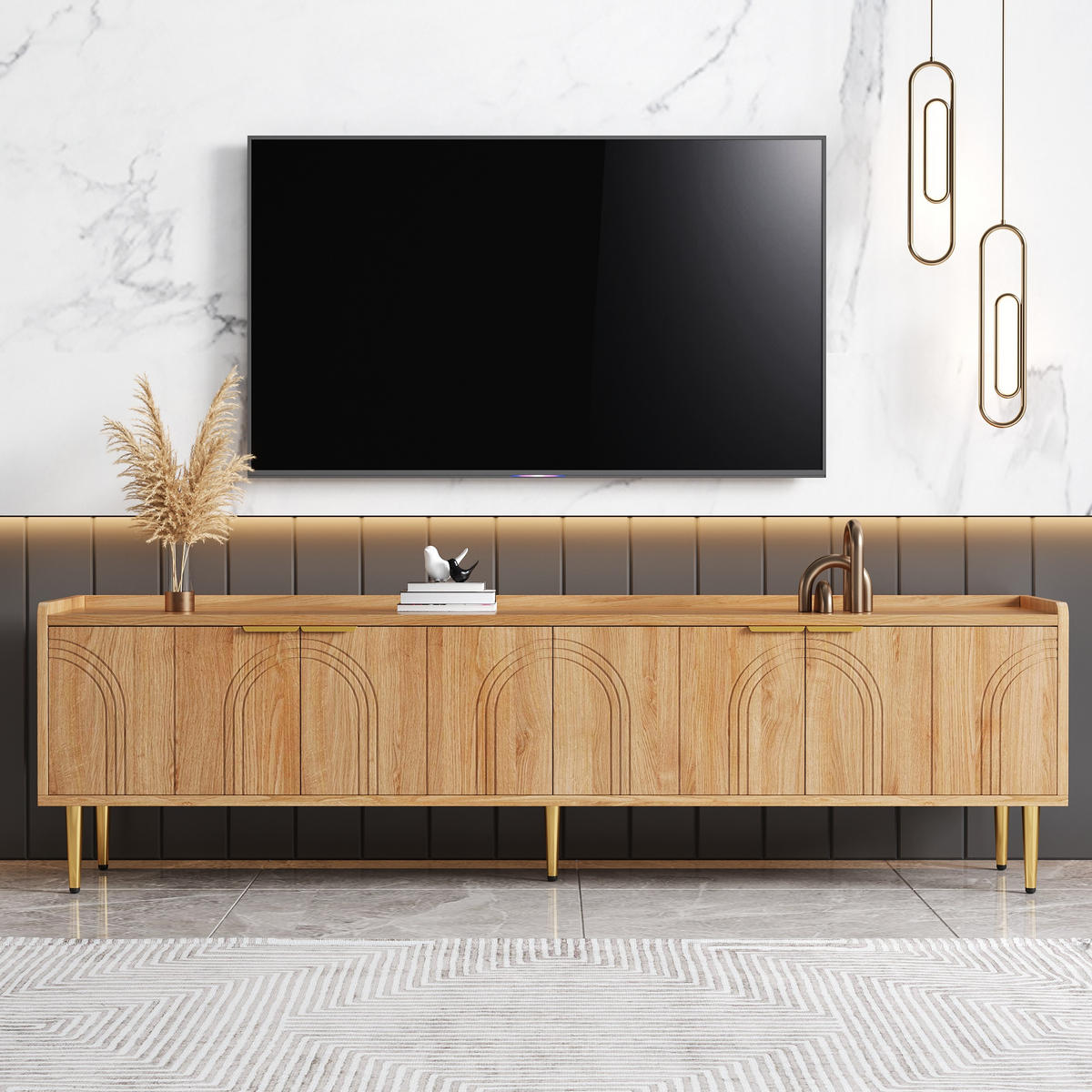 TV-LOWBOARD 170x35x47 cm Goldgriffe - Naturfarben, Holz (170/47.5/35cm) - Fortuna Lai