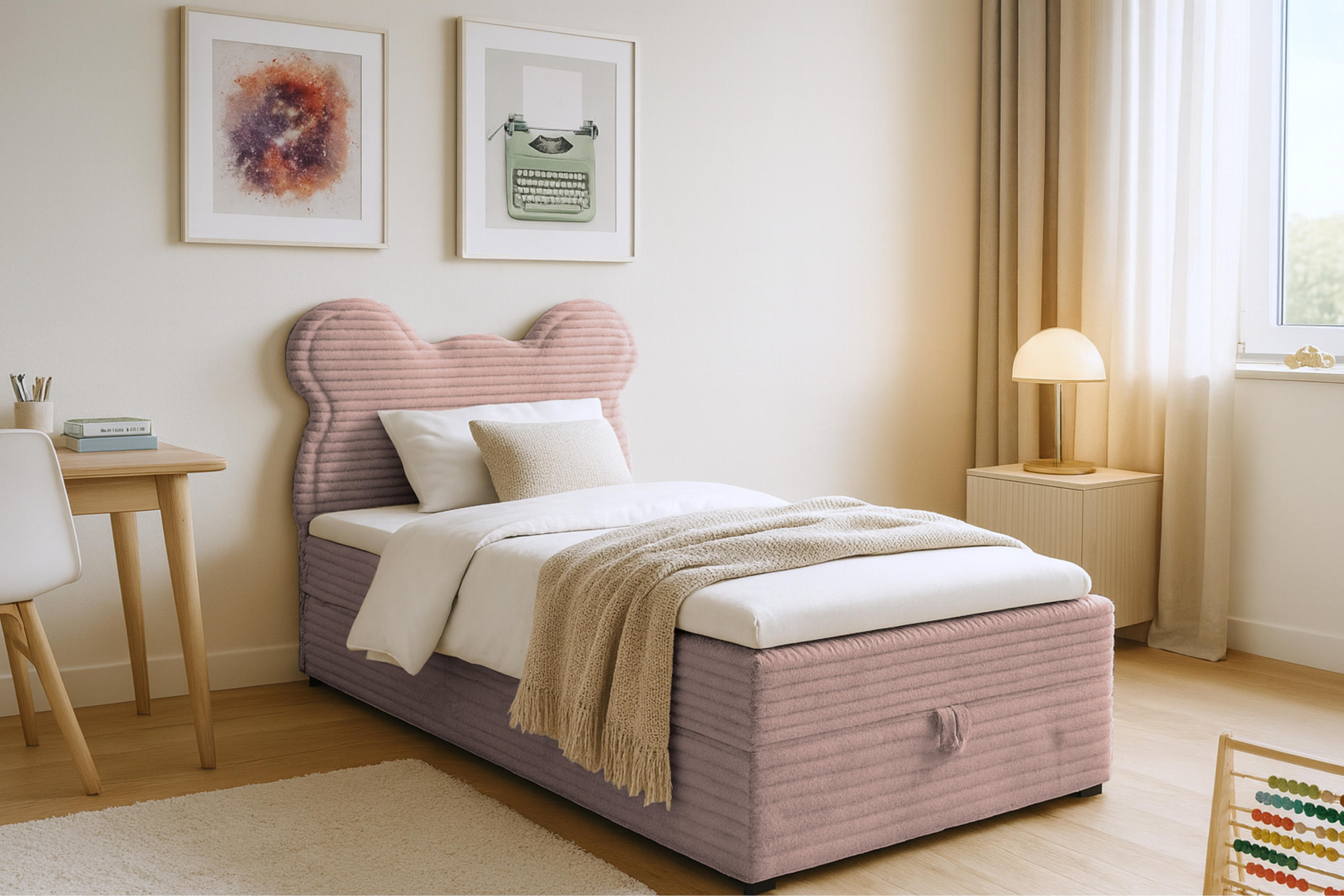 BOXBETT TEDDY 100/200 Cord-Samt Rosa H4 - Rosa, Holz/Holzwerkstoff (100/200cm) - Deine Möbel 24