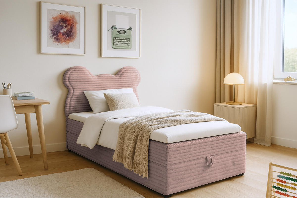 BOXBETT TEDDY 100/200 Cord-Samt Rosa H3 - Rosa, Holz/Holzwerkstoff (100/200cm) - Deine Möbel 24