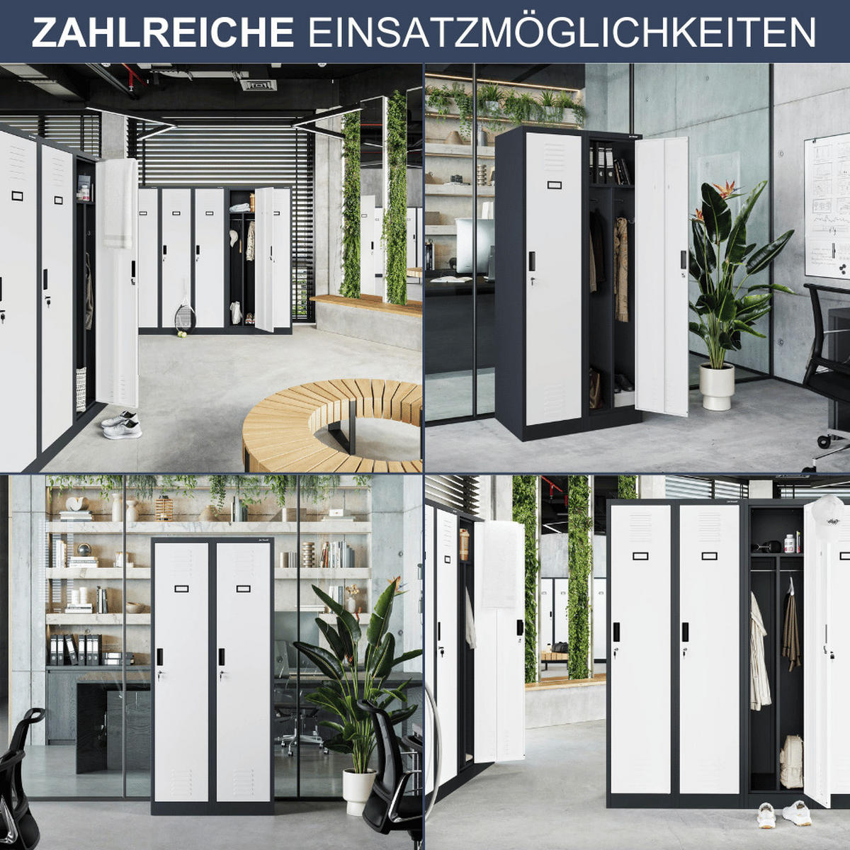 UMKLEIDESCHRANK Spind WIEN 2 Abteile 180x80x50cm Anthrazit-Weiß - Anthrazit, Metall (80/180/50cm) - DELUKE