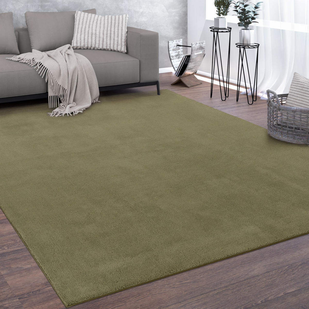 TEPPICH Kurzflor waschbar Unifarben Wohnzimmer schmutzabweisend Hellgrün Rechteckig 100x200 - Grün, Textil (100/200cm) - KADIMA DESIGN