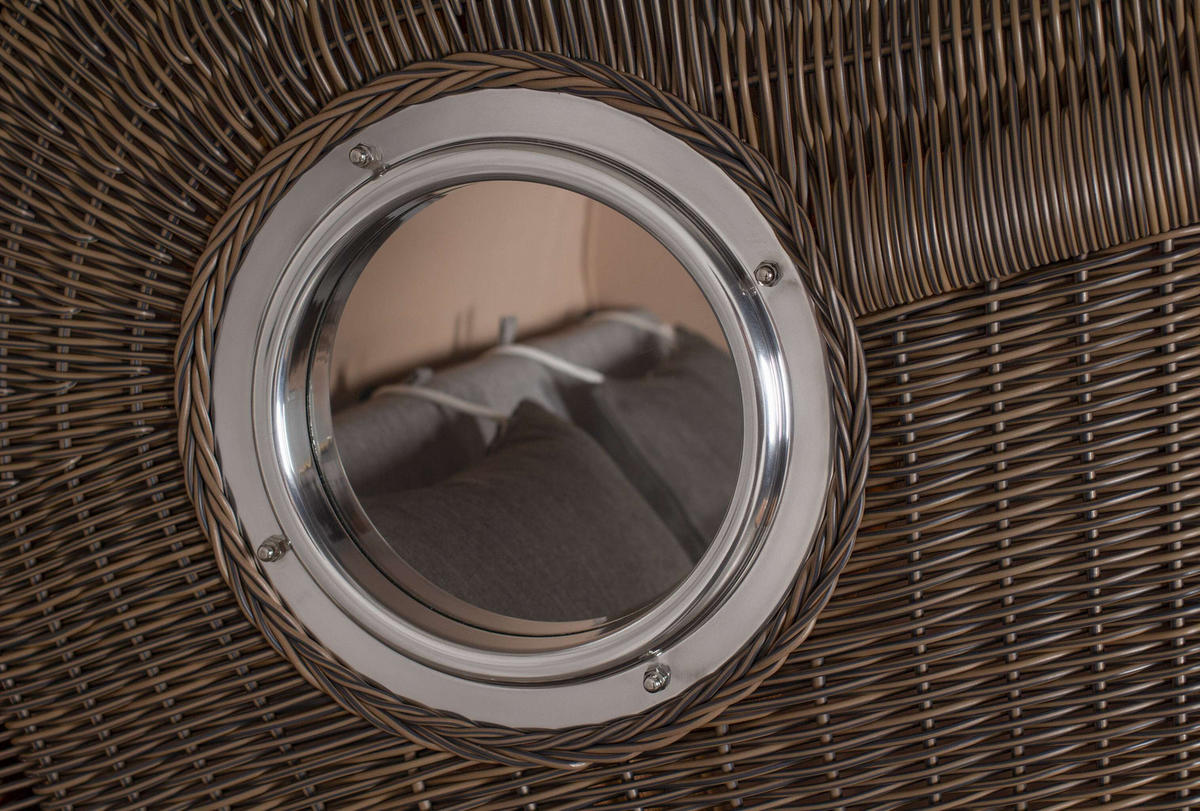 STRANDKORB Düne Grande Bullauge Teak PE Grey Dessin 570 - Braun/Grau, Metall (142/170/95cm) - Mr. Deko