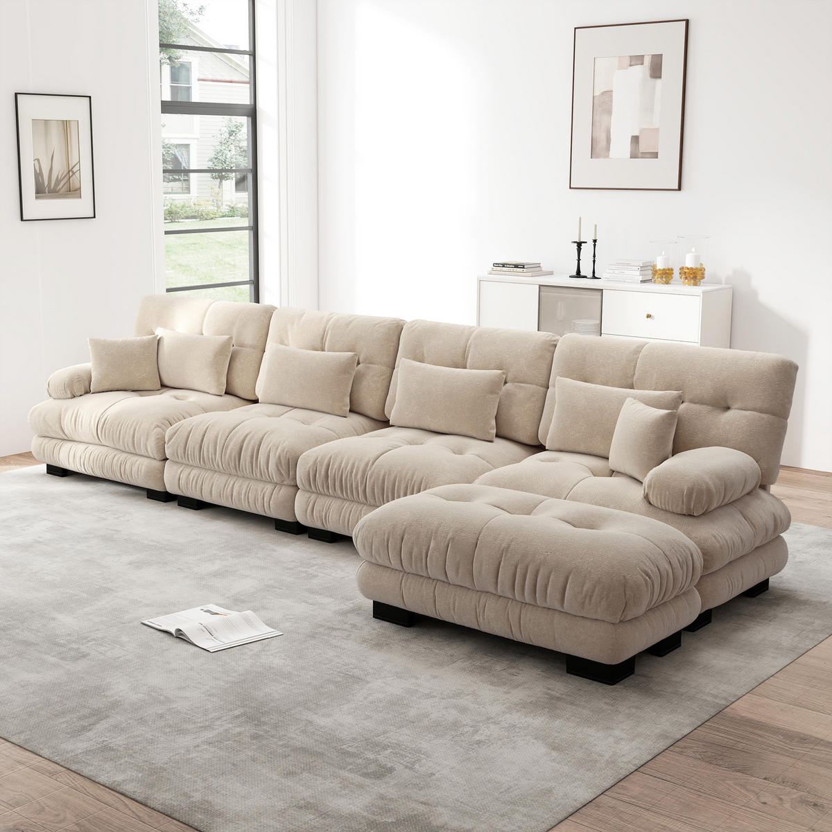 4-SITZER ECKSOFA Chenille Hellbraun mit Ottomane - Hellbraun, Textil (406/145cm) - WISHDOR