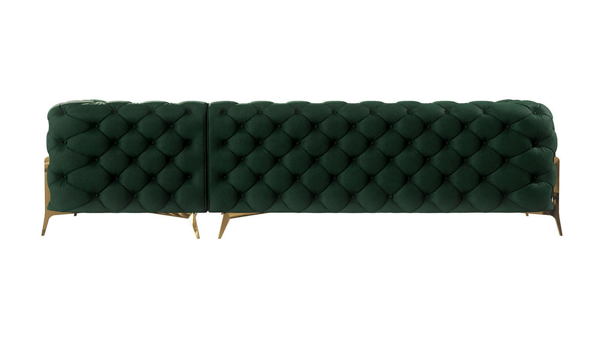 ECKSOFA Chesterfield Lexi Flasche Grün Samt, Ottomane rechts - Smaragdgrün/Goldfarben, Holz/Textil (305/200cm) - S-Style Möbel
