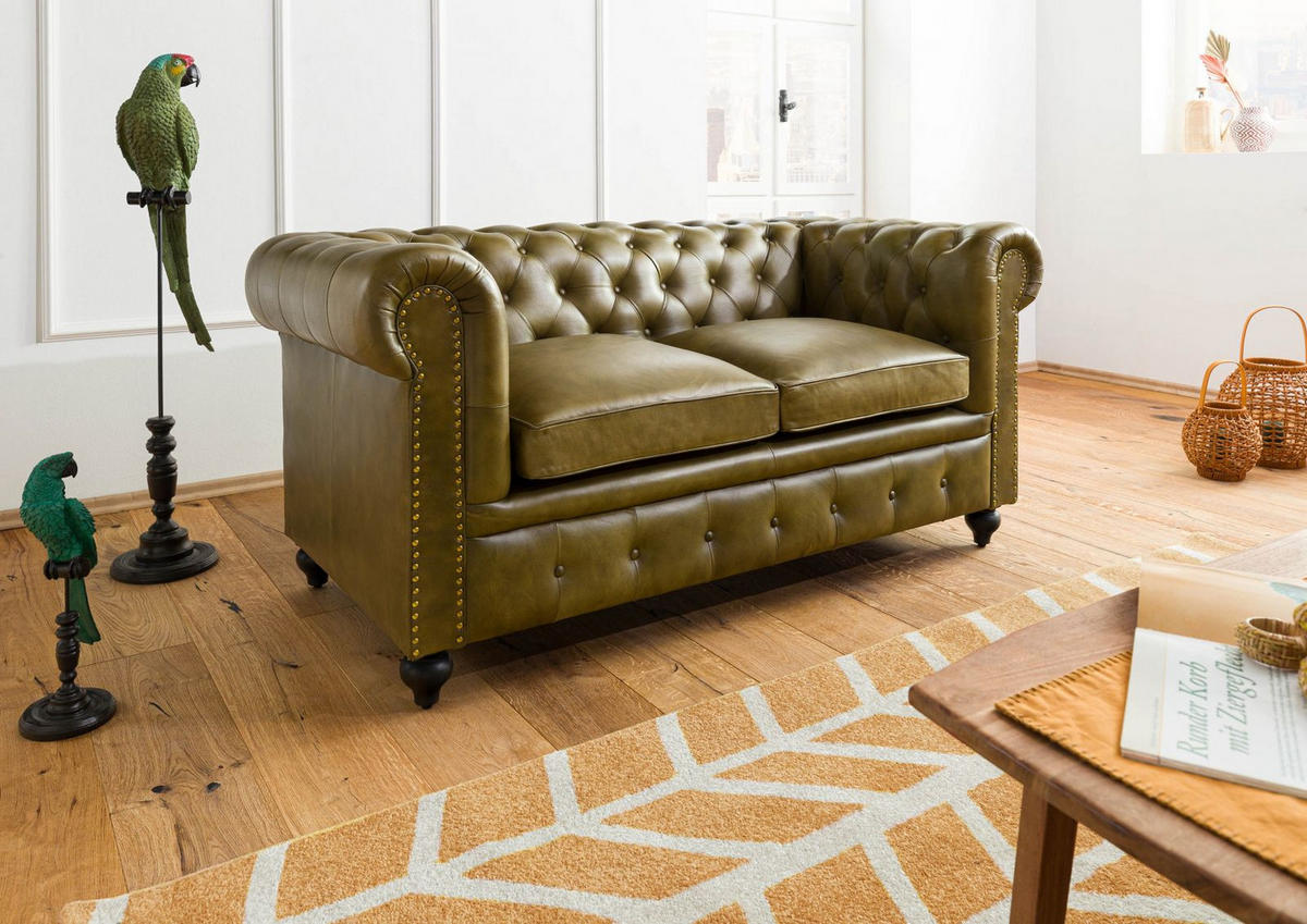 SOFA 2-Sitzer Echtleder 158x82x75 grün CHESTERFIELD #302 - Grün, Leder (162/75/82cm) - Massivmoebel24